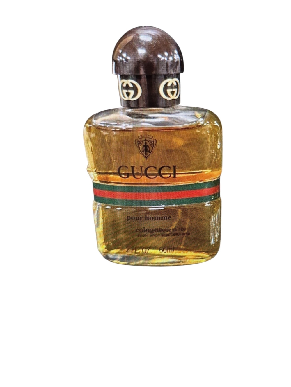 Gucci Men's Cologne Bottle in Amber with Green & Red Stripe